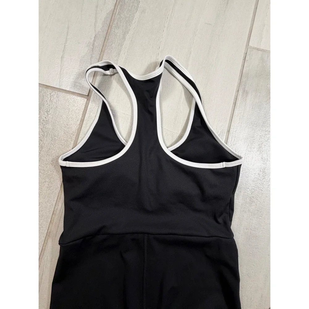 Calvin Klein Womens Black White Racerback Athletic Romper Bodysuit Small
